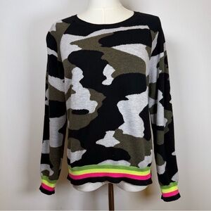 Peyton Jensen Camouflage Neon Trim Cotton Silk Blend Sweater Women’s Size Small